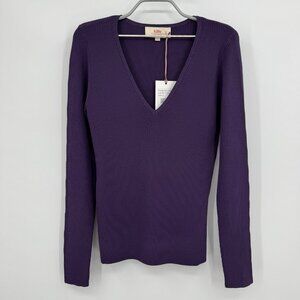 Kilte Collection The Marlee Rib Knit V-Neck Sweater 3 L/XL Plum Purple Rayon